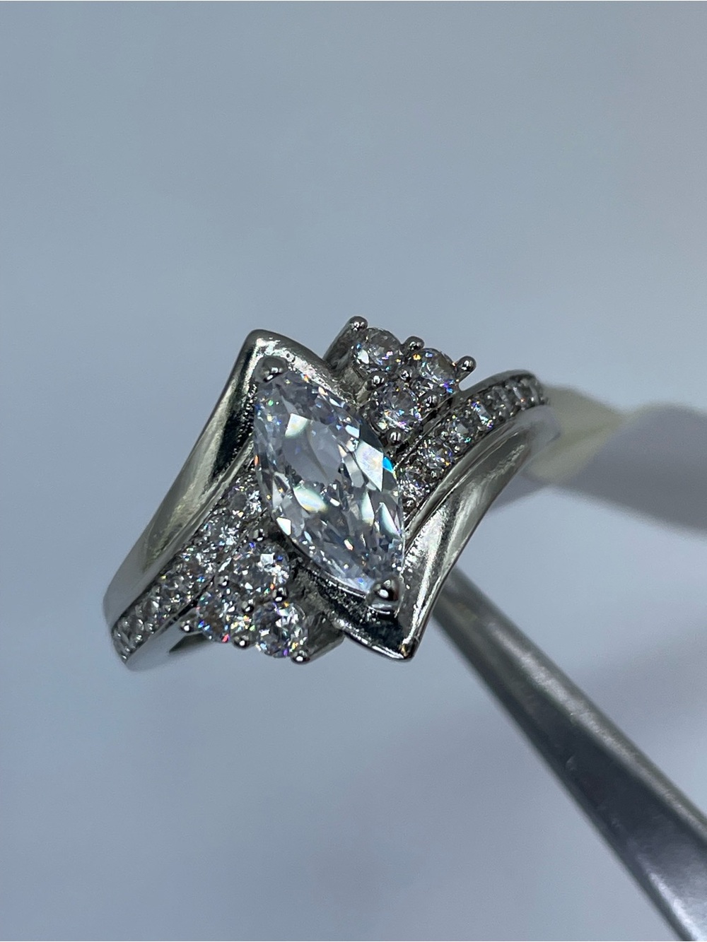 Swarovski Crystal Elements White Marquise Crystal Art Deco Ring Sz 8 - Picture 6 of 12